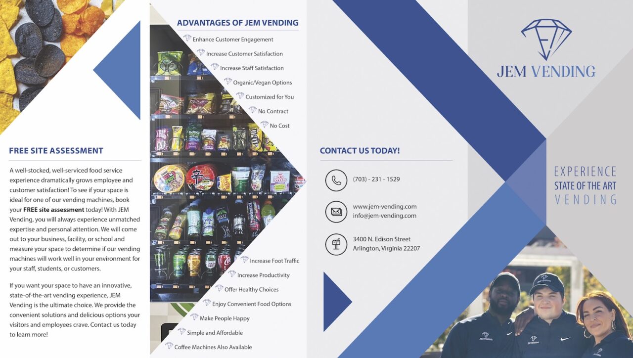 Vending Machine Pamplet Brochure and Logo Design for JEM Vending